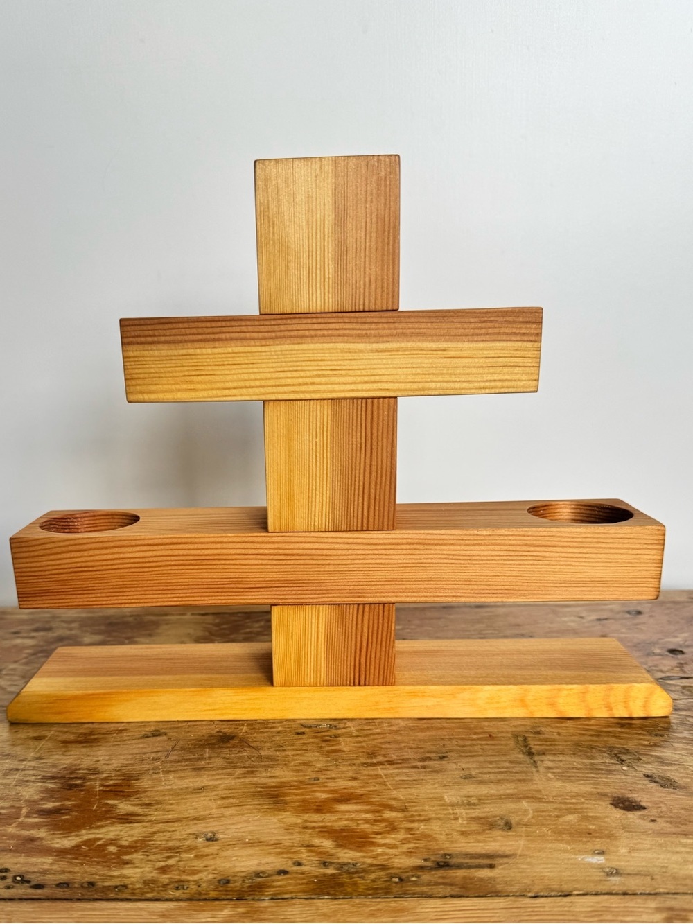 Vintage Wood Candelabra MCM Candle Holder